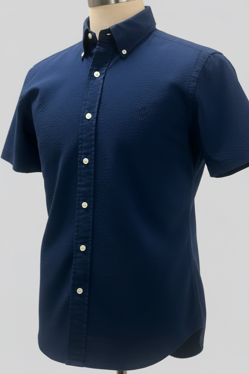 Camisa Polo Ralph Lauren 🏇🏼 Seersucker Color azul navy Talla M Entalle Slim Fit