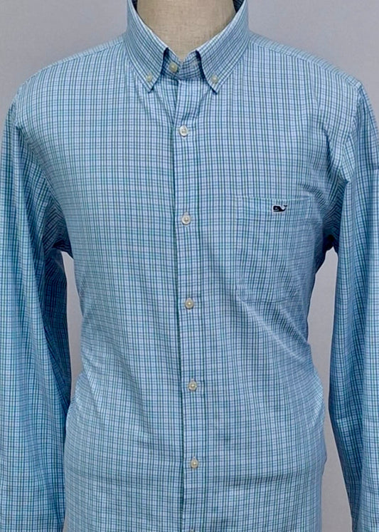 Camisa de botones Vineyard Vines 🐳 color blanco de cuadros en color verde, azul y celeste Talla L Entalle Regular