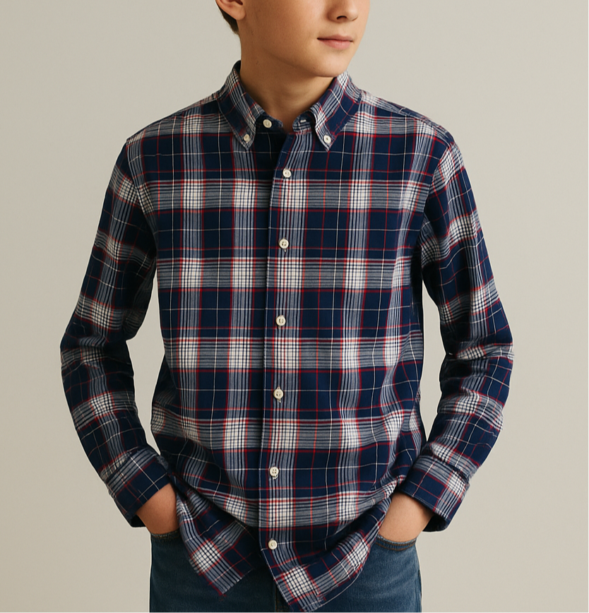 Camisa Polo Ralph Lauren 🏇🏼 con patron de cuadros en azul oscuro, rojo y blanco Talla L (14-16) de niño Entalle Regular