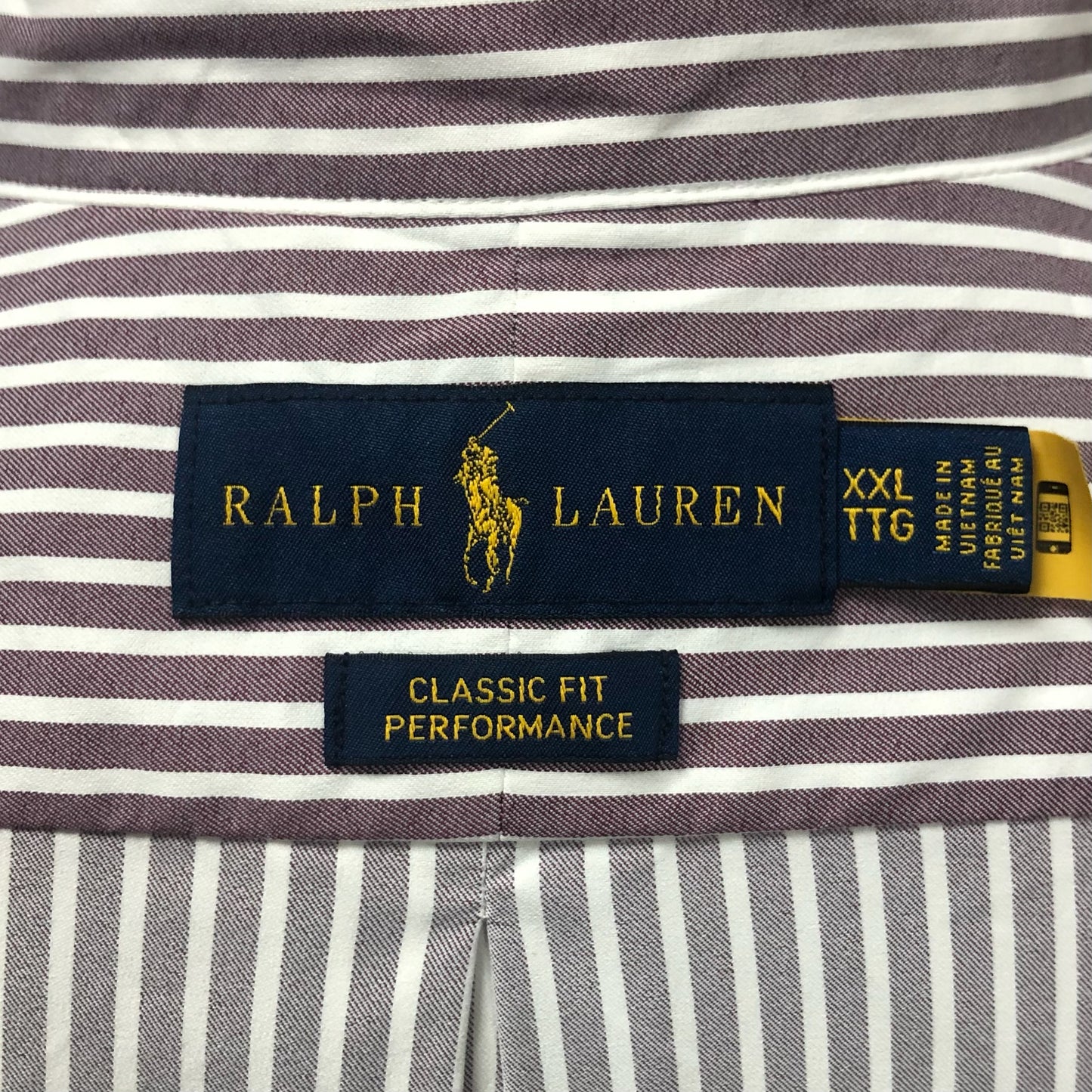 Camisa de botones Polo Ralph Lauren 🏇🏼 Performance de rayas en color marrón y blanco Talla XXL Entalle Clásico