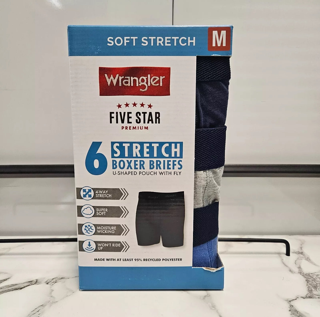 Paquete de 6 Boxers Briefs Wrangler 🇺🇸 Tela soft stretch color Gris, azul y negro Talla M, L y XL