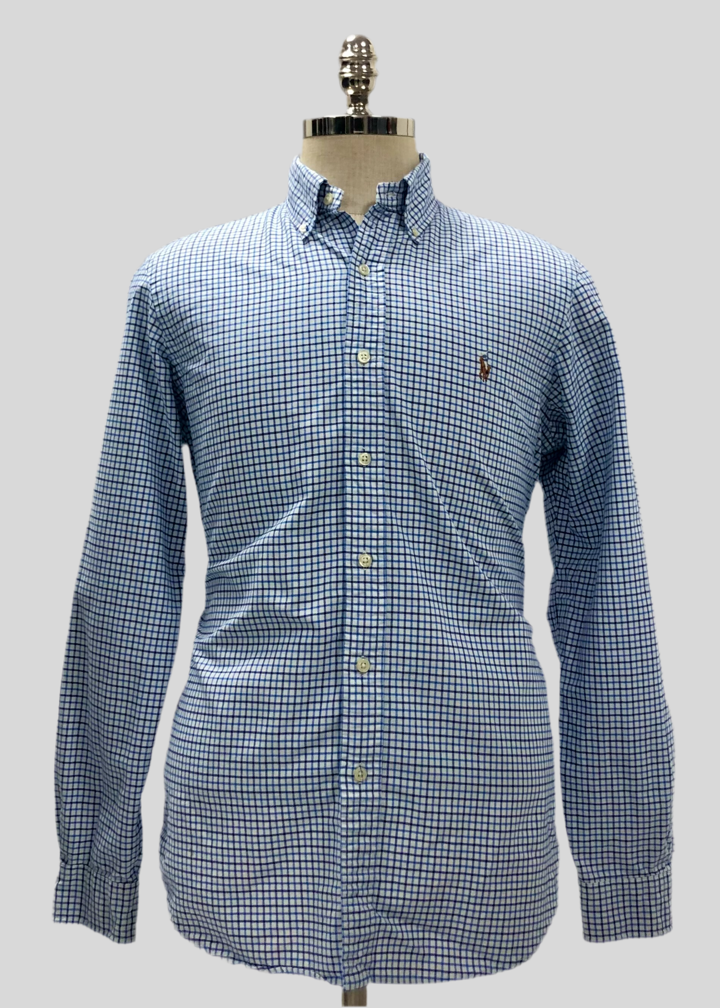 Camisa Polo Ralph Lauren 🏇🏼 Oxford color blanco con patron de cuadros en celeste y azul navy Talla M Entalle Clásico
