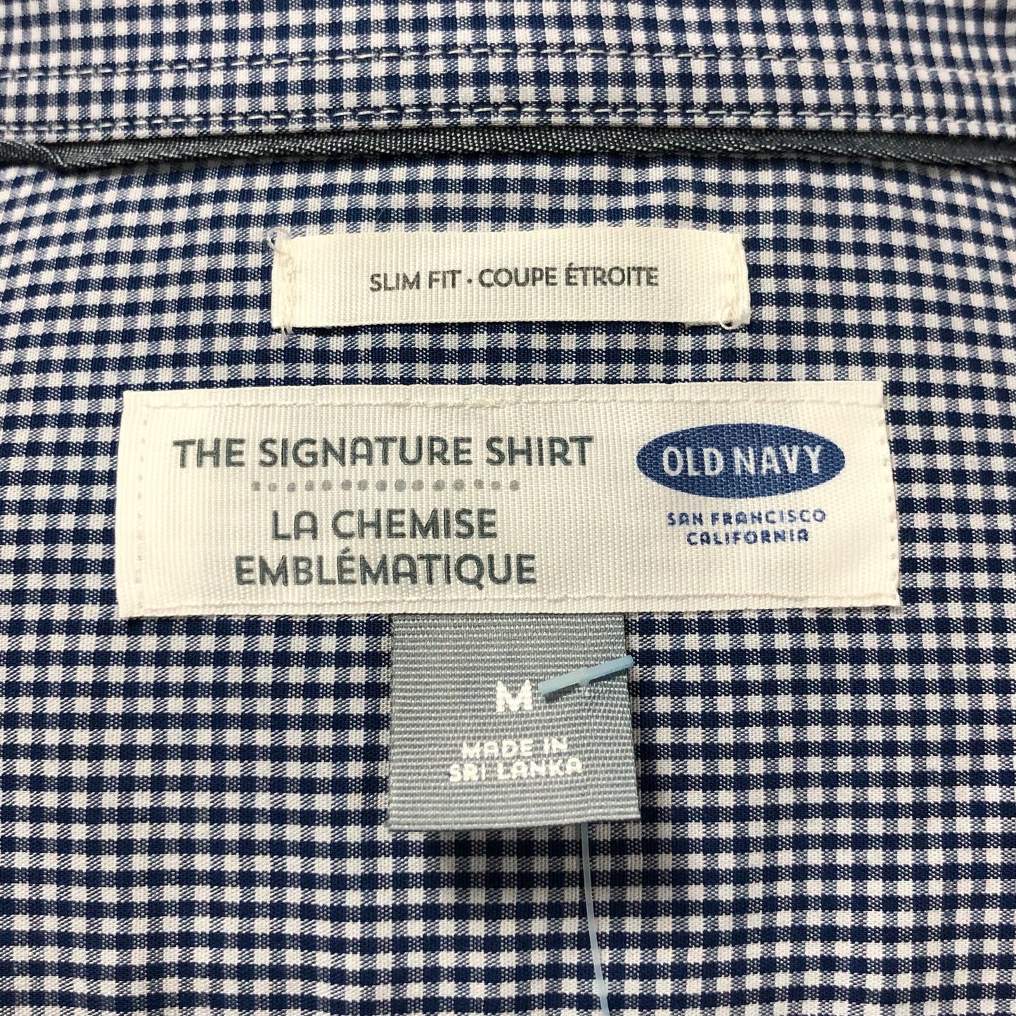 Camisa de botones Old Navy de cuadros finos en color azul navy y blanco Talla M Entalle Slim Fit