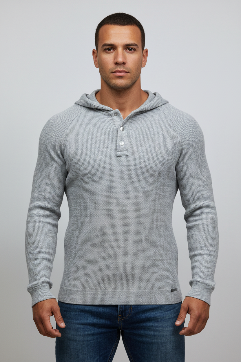 Sueter Jersey con capucha Michael Kors Tejido waffle color gris claro Talla S