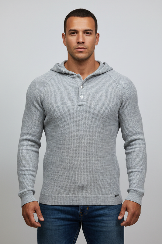 Sueter Jersey con capucha Michael Kors Tejido waffle color gris claro Talla S