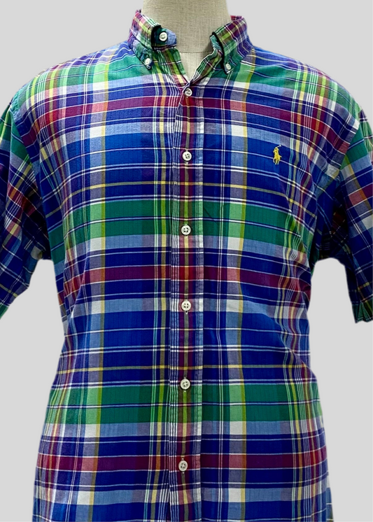 Camisa Polo Ralph Lauren 🏇🏼 con patron de cuadros tartan en azul, verde y rojo Talla XL Entalle Clásico