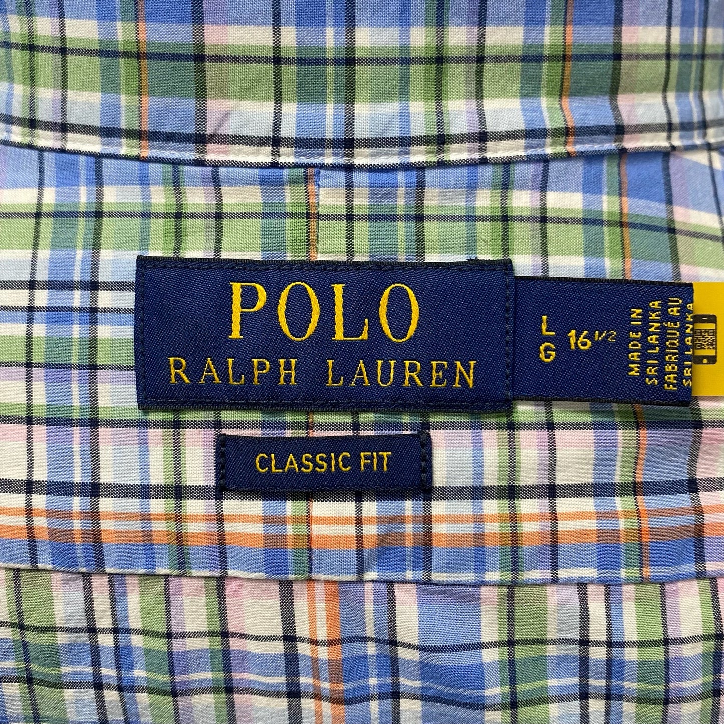 Camisa Polo Ralph Lauren 🏇🏼 con patrón de cuadros celeste, verde, naranja y blanco Talla L Entalle Clásico