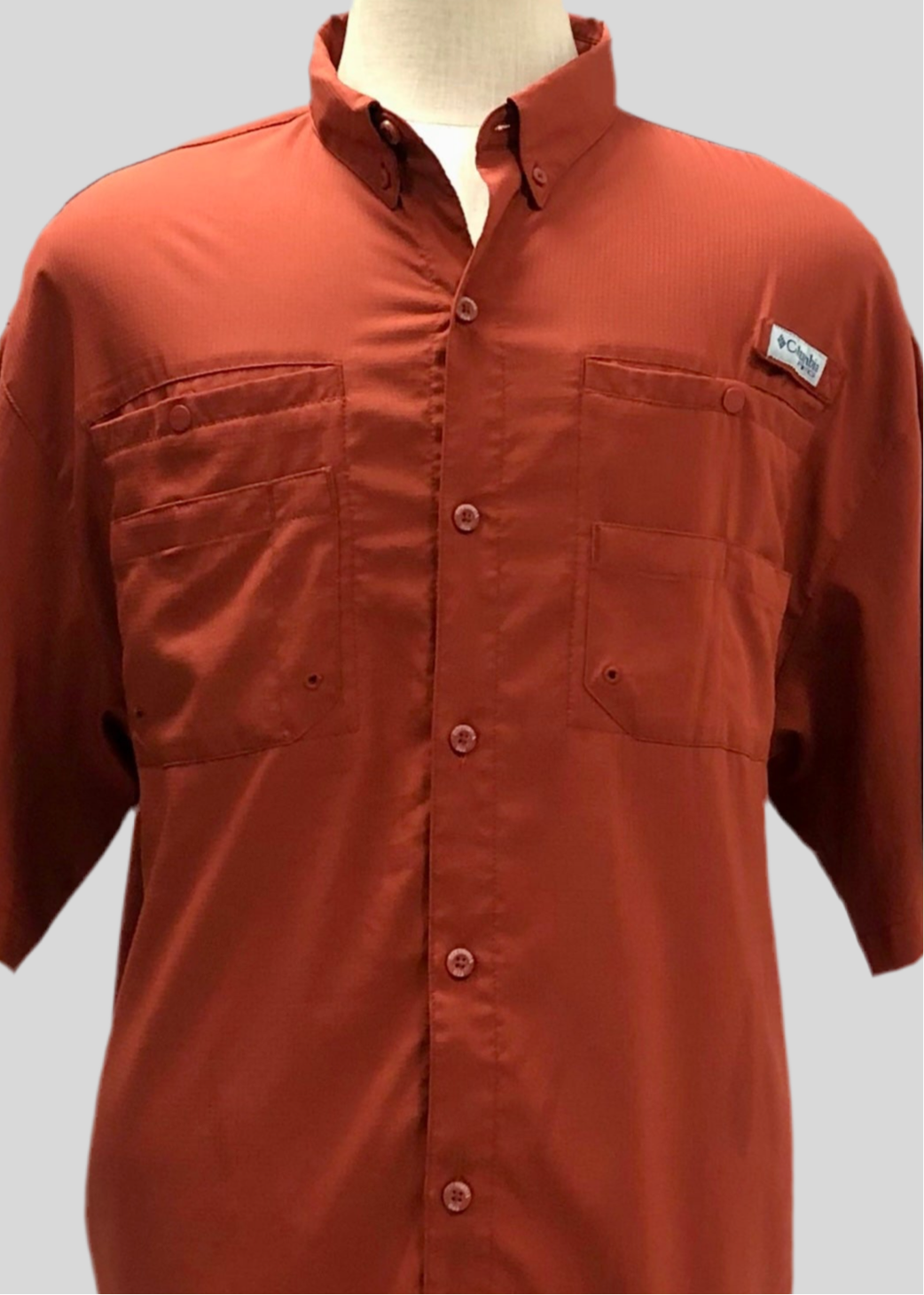 Camisa Columbia 🔹 Super Tamiami Color rojo naranja manga corta Talla XL