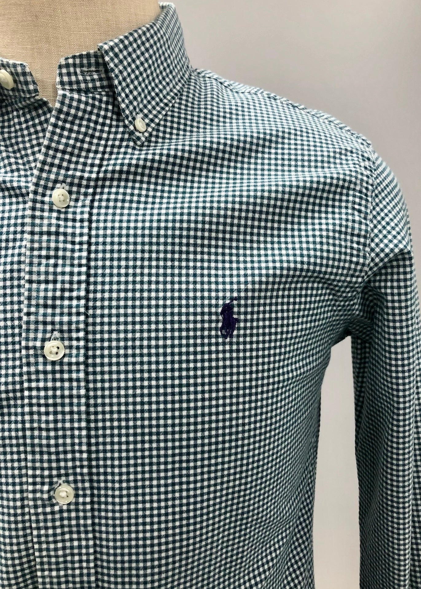 Camisa de botones Polo Ralph Lauren 🏇🏼 Oxford de cuadros gingham verde oscuro y blanco Talla L Entalle Slim Fit