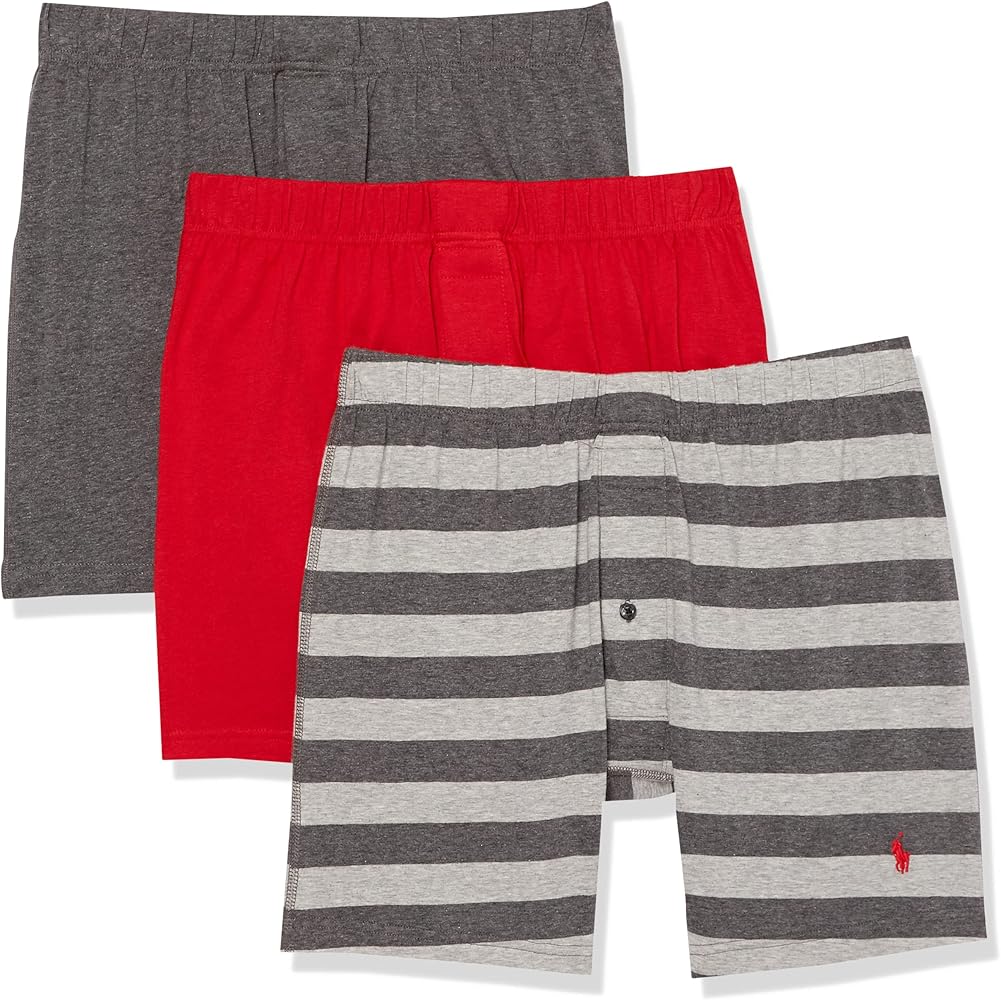 Paquete de 3 Boxer tejido Polo Ralph Lauren 🏇🏼 Classic Fit Tela algodón stretch color rojo, gris y de rayas Talla M
