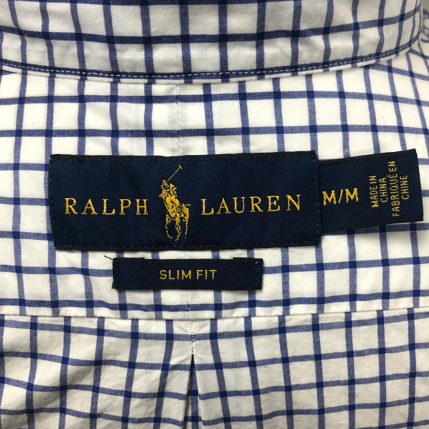 Camisa de botones Polo Ralph Lauren 🏇🏼 color blanco de cuadros en azul Talla M Entalle Slim Fit