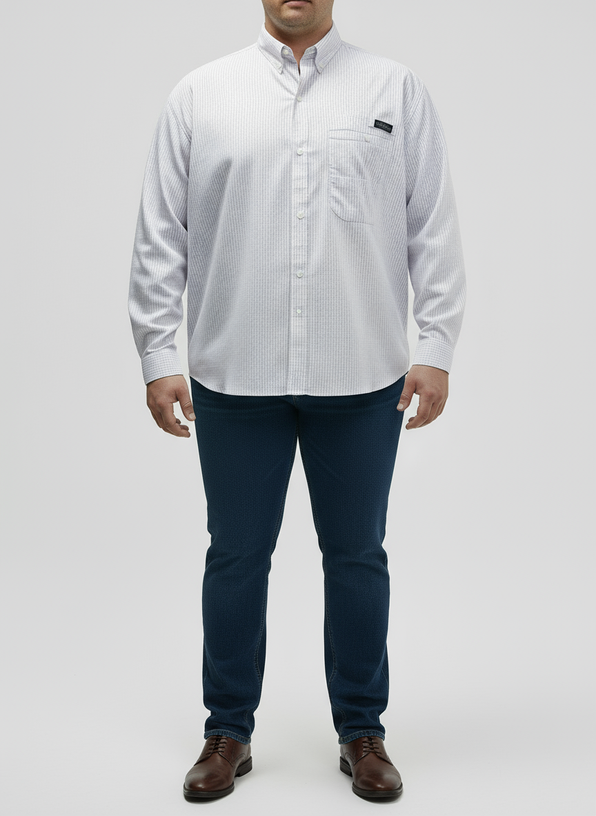 Camisa Columbia 🔹 Super Tamiami Color blanco con patrón de cuadros en lila Talla XXL