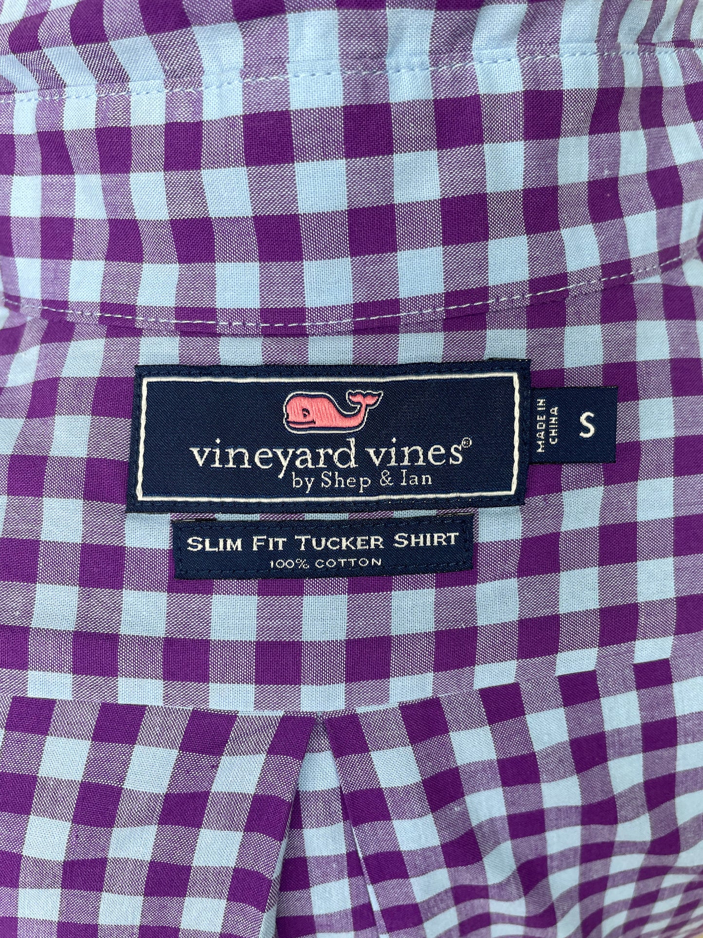 Camisa de cuadros Vineyard Vines 🐳 con patrón de cuadros en color celeste y morado Talla S Entalle Slim Fit