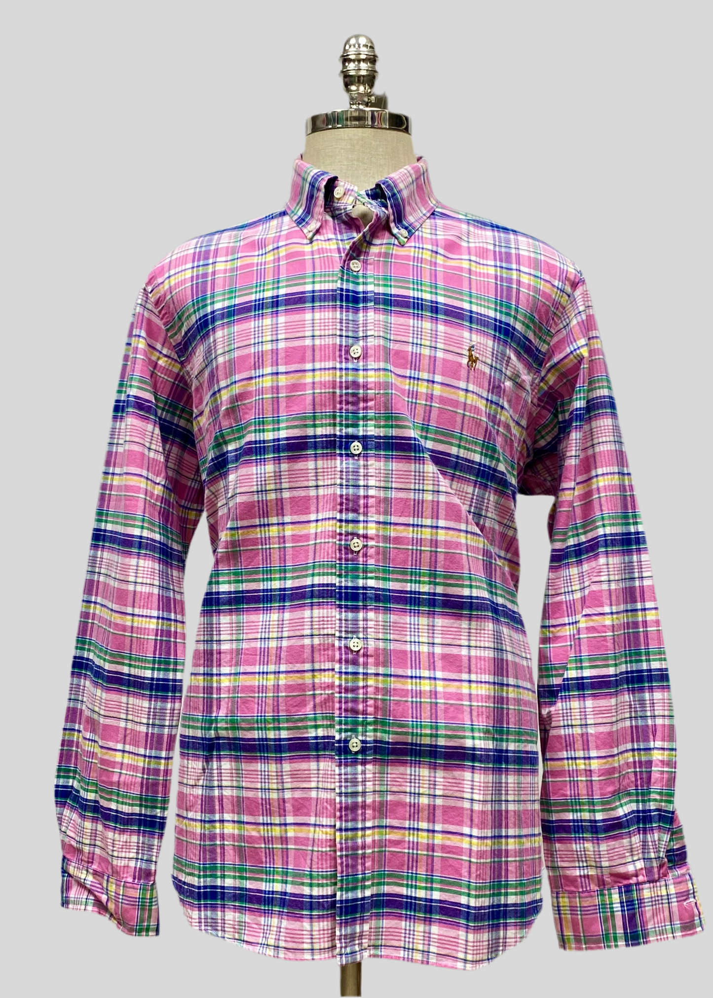 Camisa Polo Ralph Lauren 🏇🏼 Oxfod con patron de cuadros tartán en rosado, azul y blanco Talla XL Entalle Regular