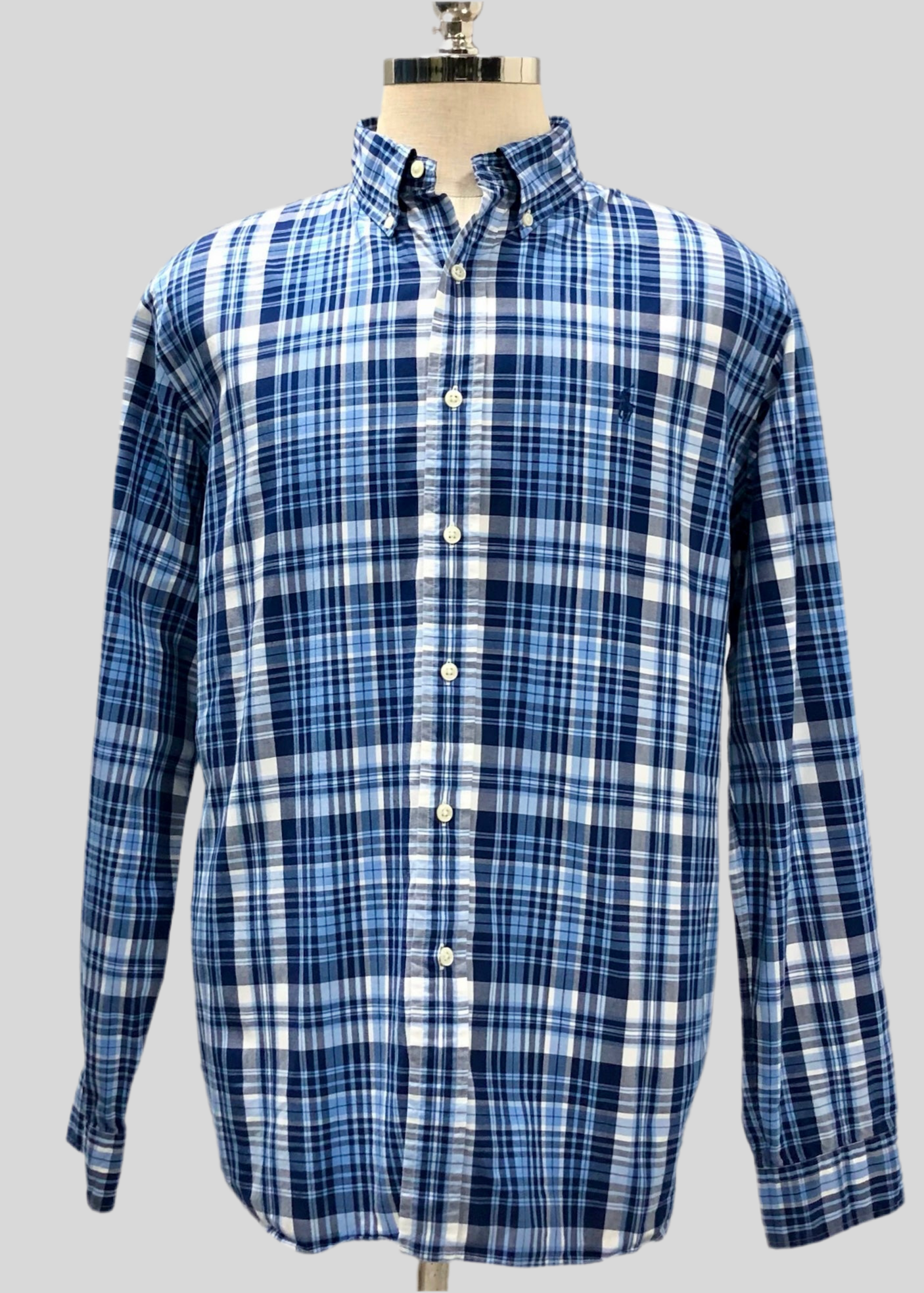 Camisa de botones Polo Ralph Lauren 🏇🏼 con patron de cuadros tartán azul, celeste y blanco Talla XL Entalle Regular