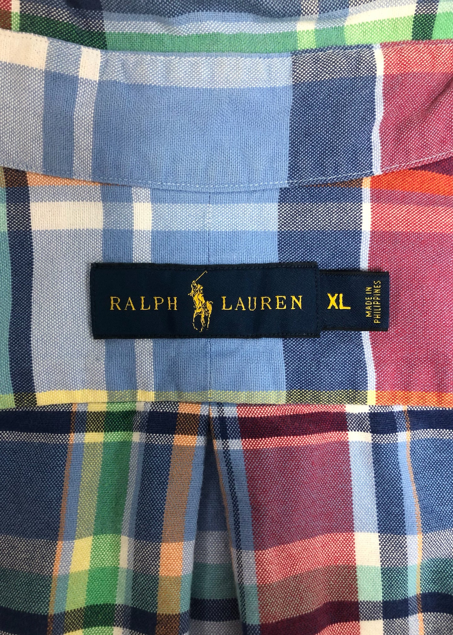 Camisa de botones Polo Ralph Lauren 🏇🏼 Oxford de cuadros tartán celeste, azul, rojo, amarillo y verde Talla XL Entalle Regular