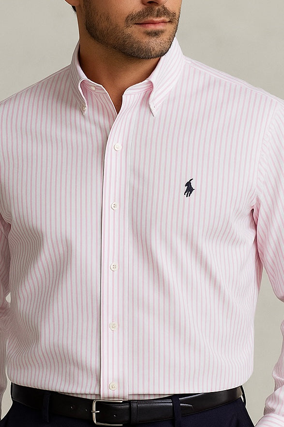 Camisa Polo Ralph Lauren 🏇🏼 de rayas en color rosado claro y blanco Talla XL Entalle Clásico