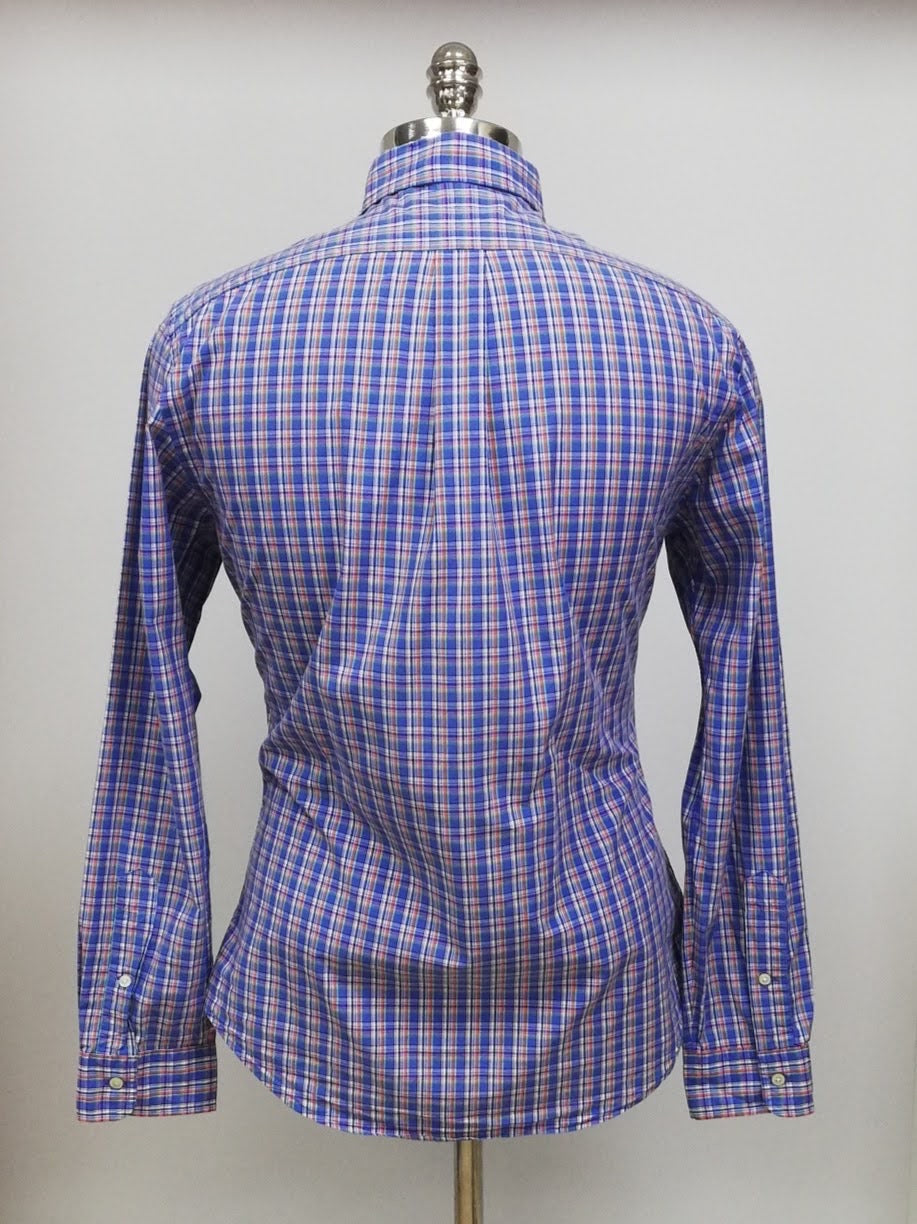 Camisa Polo Ralph Lauren 🏇🏼 color azul con patron de cuadros naranja, verde y blanco Talla M Entalle Slim Fit