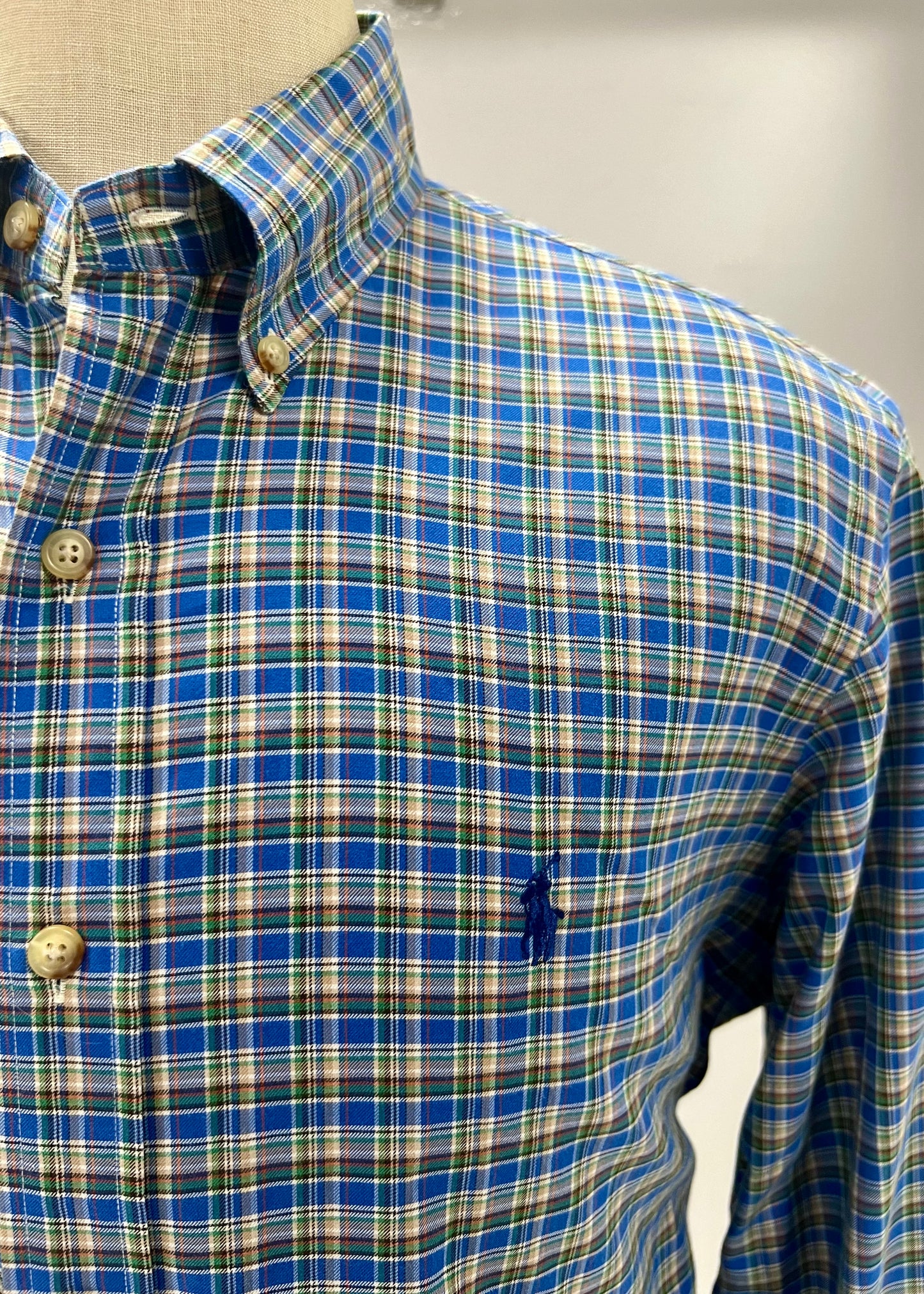 Camisa Polo Ralph Lauren 🏇🏼 de cuadros en color azul, verde y kaki Talla L Entalle Regular