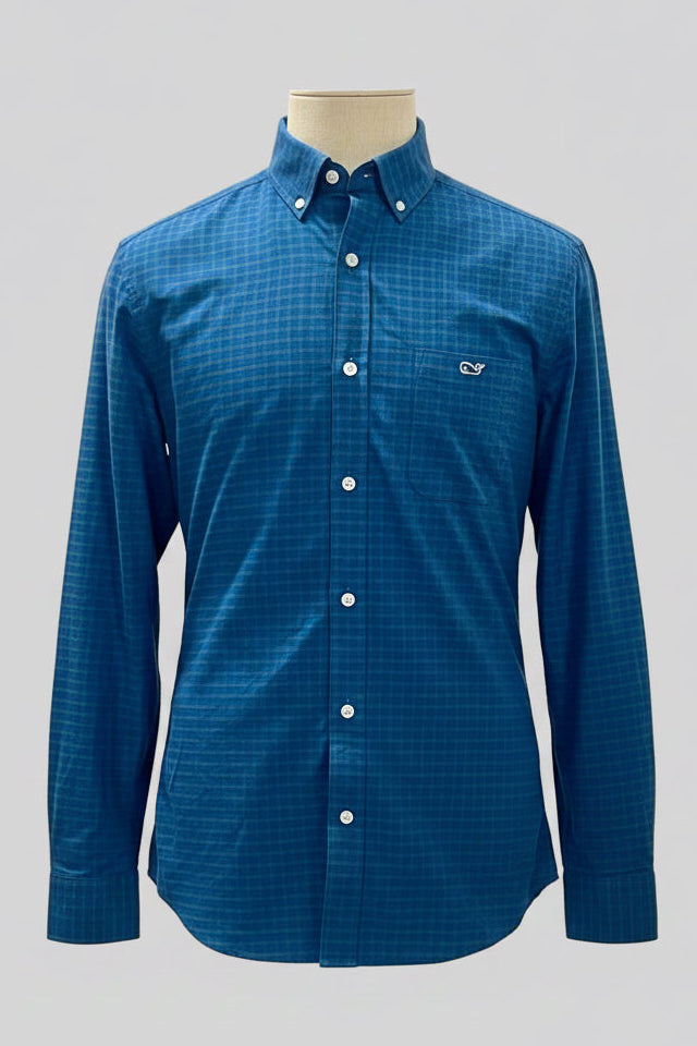 Camisa de botones Vineyard Vines 🐳 Performance de cuadros en color verde oscuro y azul navy Talla M Entalle Clasico