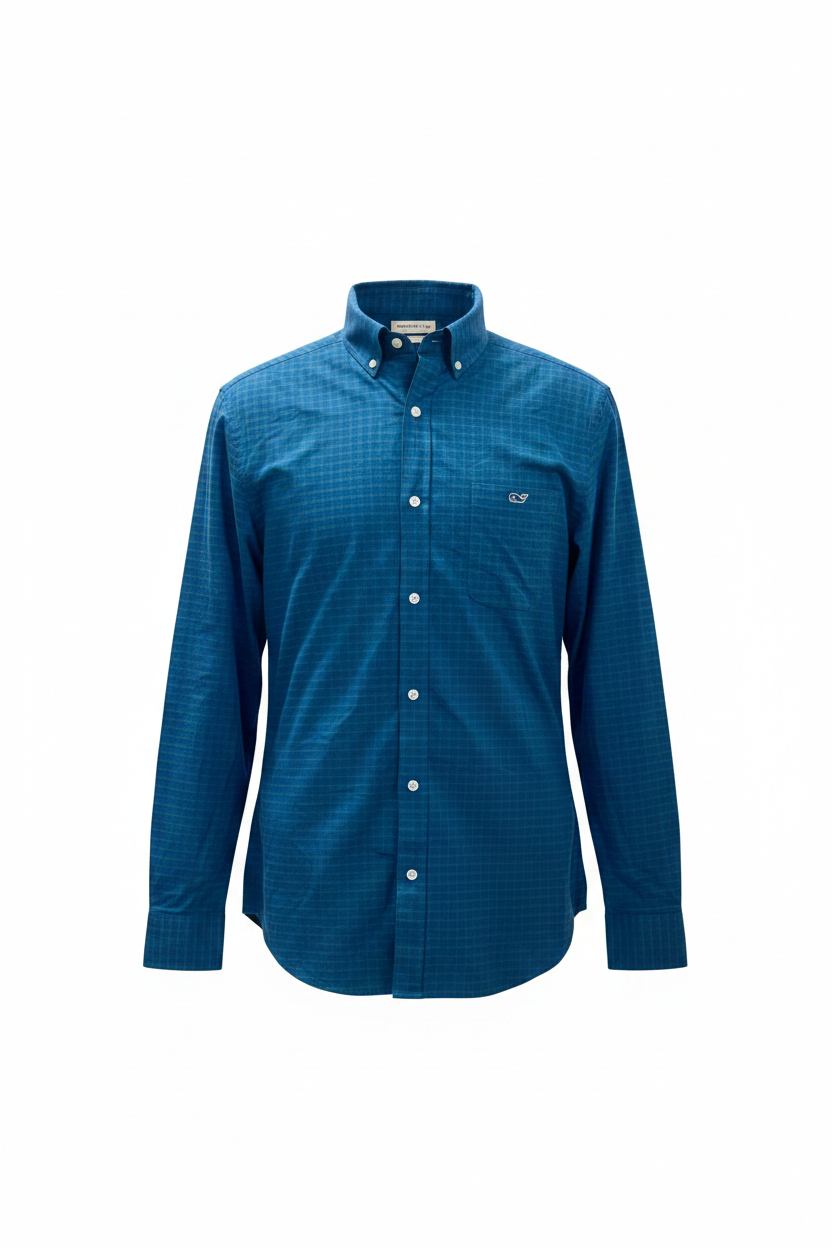 Camisa de botones Vineyard Vines 🐳 Performance de cuadros en color verde oscuro y azul navy Talla M Entalle Clasico