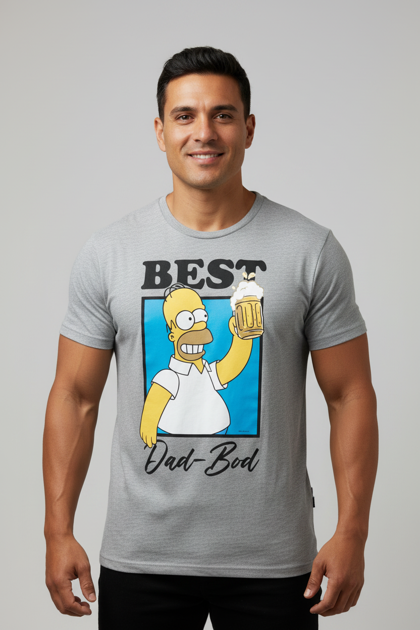 Camiseta cuello redondo The Simpsons 🍺 color gris con diseño de Homero Talla M