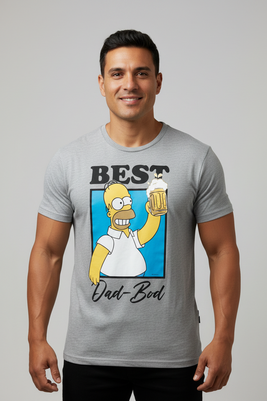 Camiseta cuello redondo The Simpsons 🍺 color gris con diseño de Homero Talla M