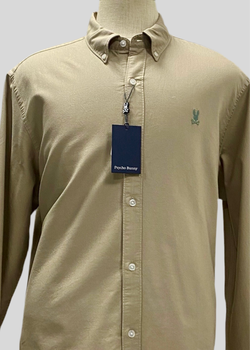 Camisa de botones Psycho Bunny 🐰  Oxford Color Kaki con logo tradicional Talla XL Entalle Regular