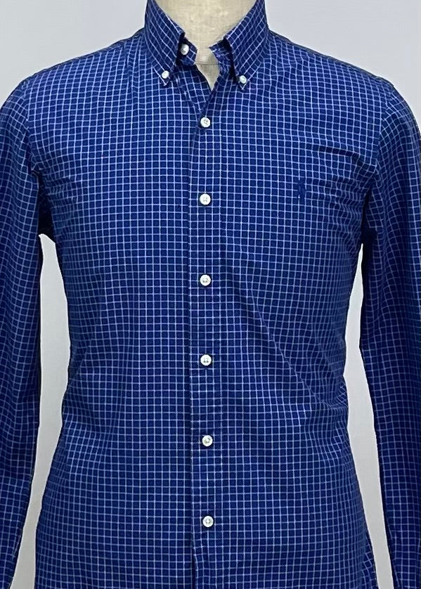 Camisa Polo Ralph Lauren 🏇🏼 color azul con patron de cuadros blanco Talla S Entalle Regular