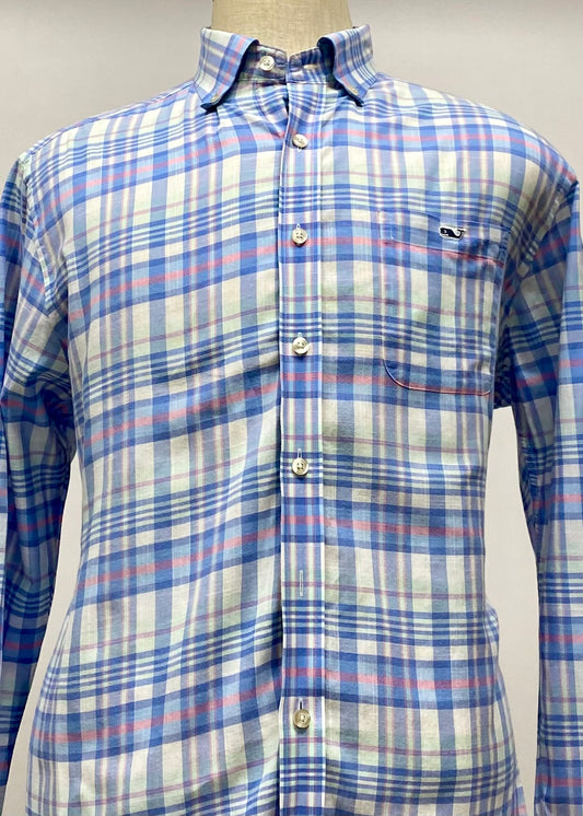 Camisa de botones Vineyard Vines 🐳 color blanco de cuadros en color rojo, celeste y azul Talla L Entalle Slim Fit