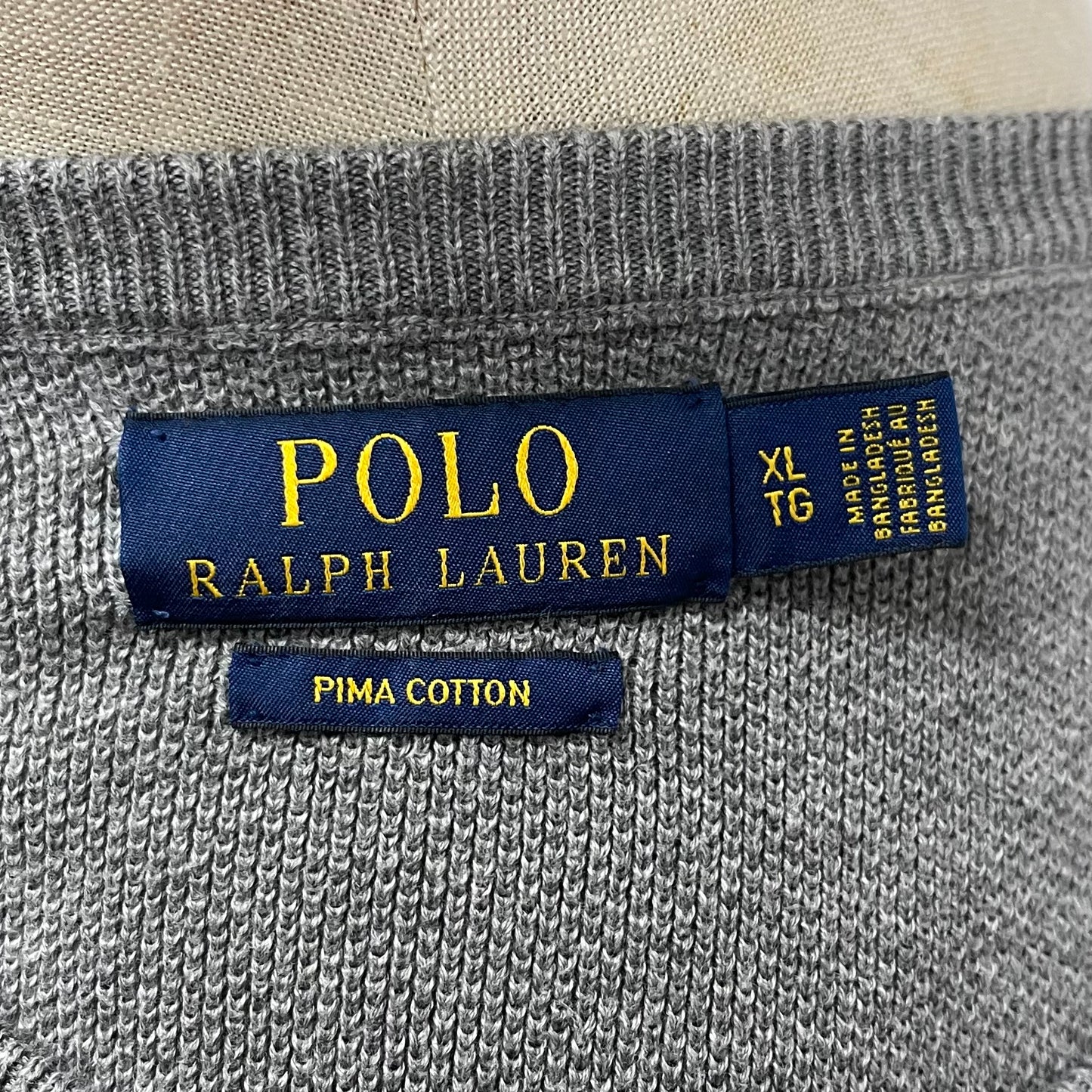 Sueter Jersey Polo Ralph Lauren 🏇🏼 cuello redondo color gris claro con logo gris oscuro Talla XL