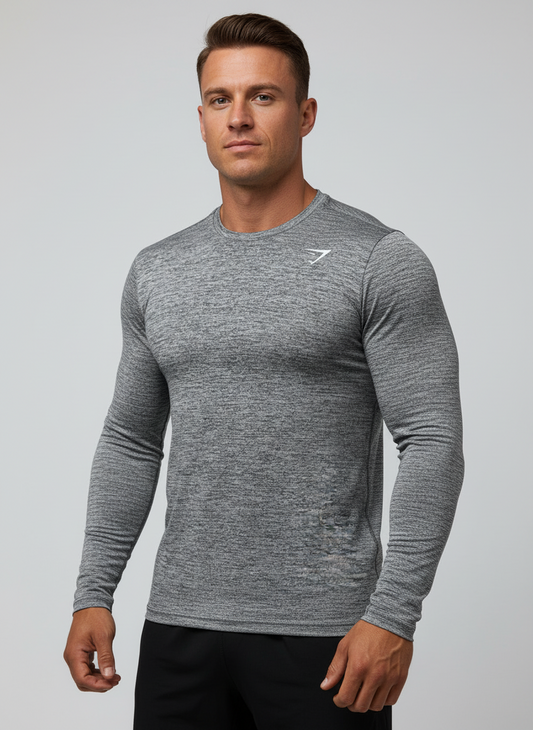 Camiseta de entrenamiento cuello redondo Gymshark 🏋🏽 color gris manga larga, Talla XL