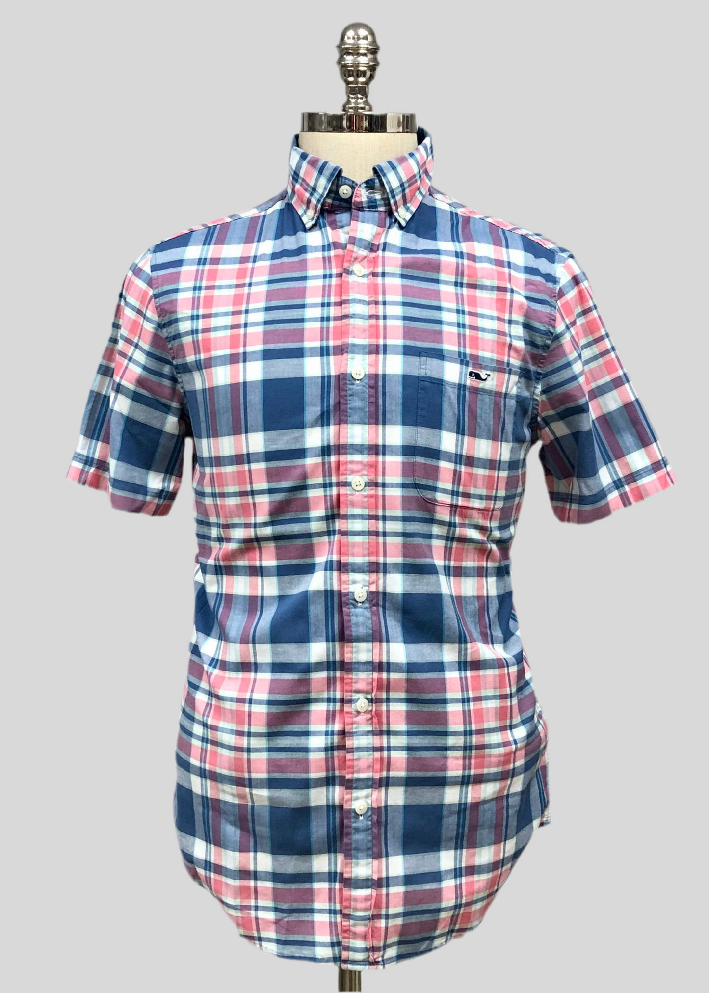 Camisa de botones Vineyard Vines 🐳 con patrón de cuadros en color rosado, azul y blanco Talla S Entalle Clásico