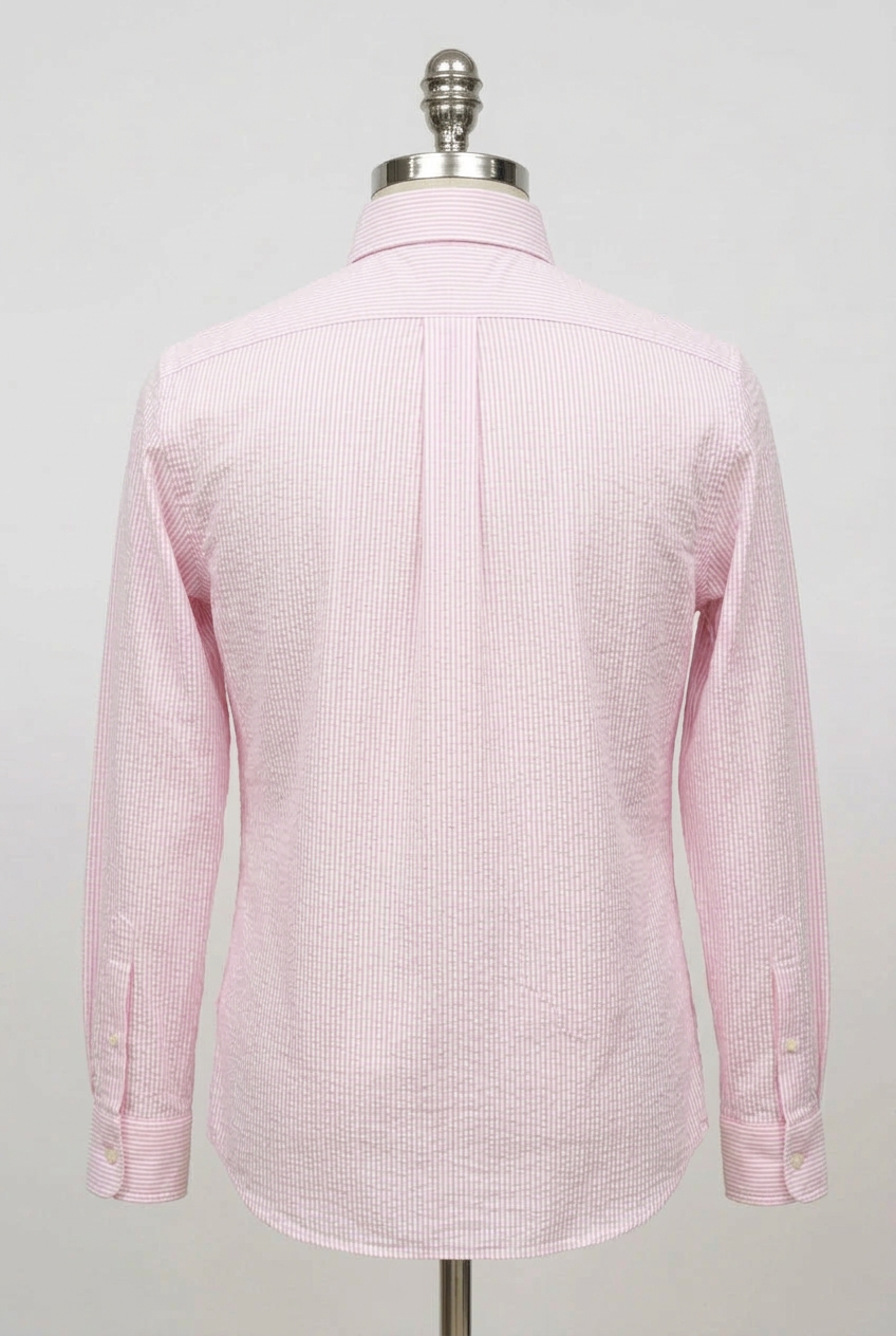 Camisa Polo Ralph Lauren 🏇🏼  Color blanco con patrón de rayas en rosado Seersucker Talla L Entalle Regular