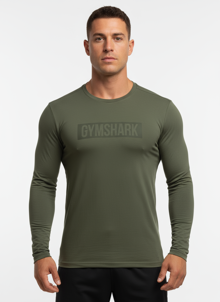 Camiseta cuello redondo Gymshark 🏋🏽 color verde oliva manga larga Talla M