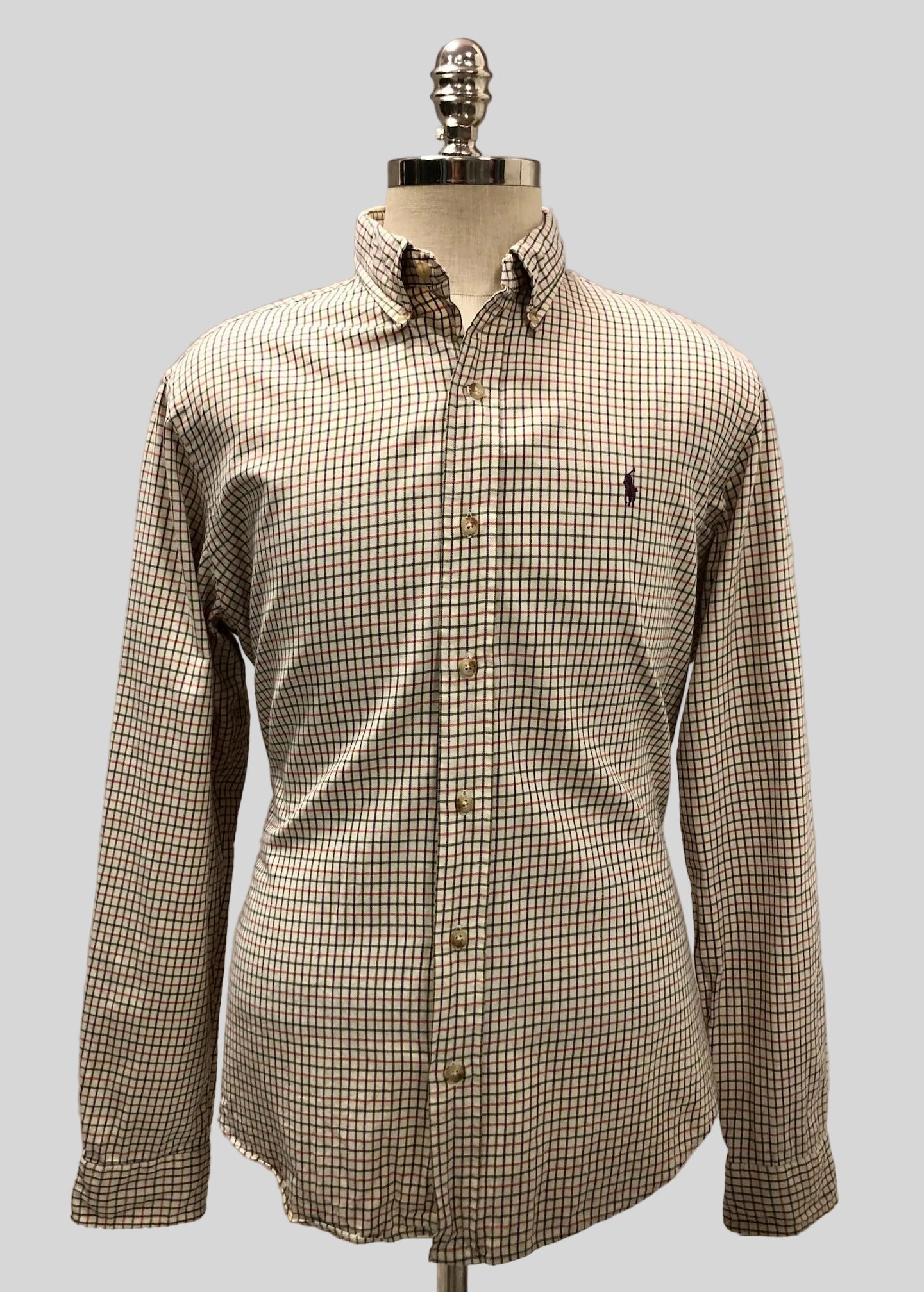Camisa de botones Polo Ralph Lauren 🏇🏼 color crema de cuadros rojo y negro Talla XL Entalle Custom Fit