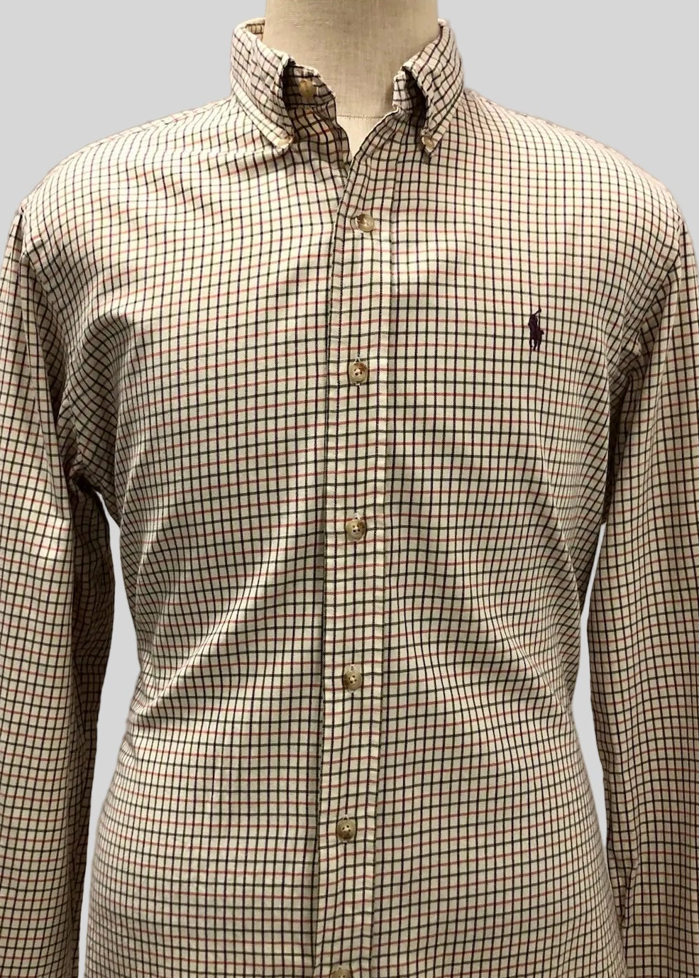 Camisa de botones Polo Ralph Lauren 🏇🏼 color crema de cuadros rojo y negro Talla XL Entalle Custom Fit