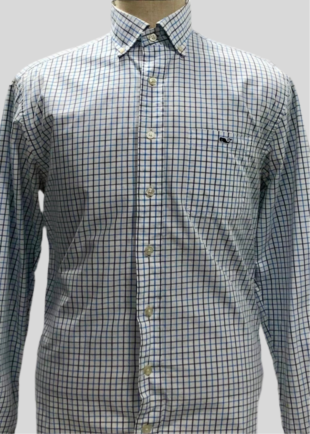 Camisa de botones Vineyard Vines 🐳 Color blanco de cuadros en color azul y negro Talla M Entalle Regular (ver descripción)