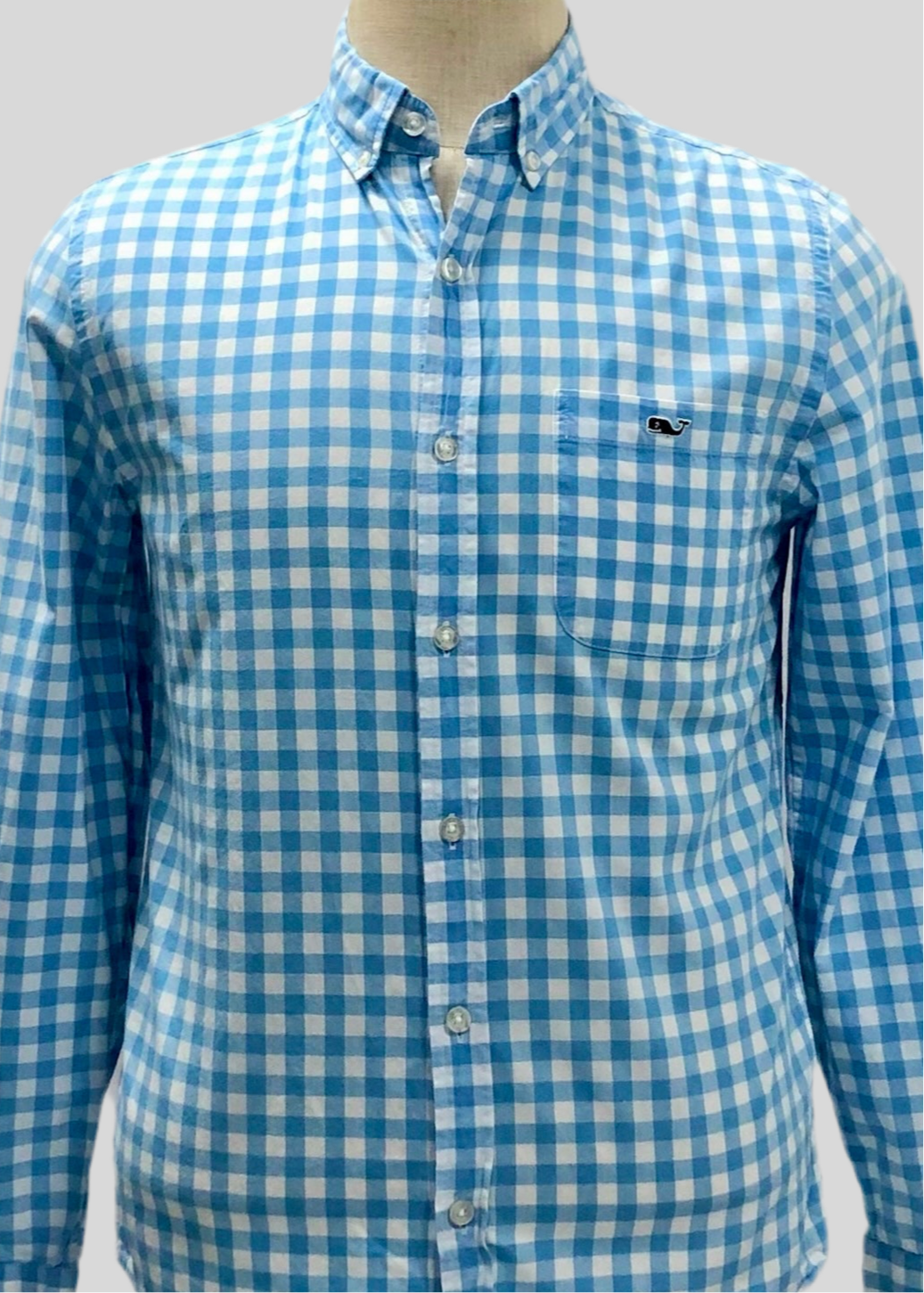 Camisa de botones Vineyard Vines 🐳 de cuadros gingham en color celeste y blanco Talla S Entalle Slim Fit