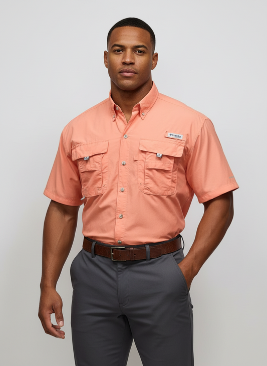 Camisa Columbia 🔹color salmon con Omni Shade Manga corta Talla S