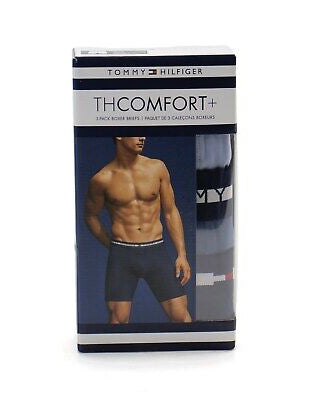 Paquete de 3 Boxer Briefs Tommy Hilfiger 🇺🇸 TH Comfort+ Tela Microfibra color azul, negro y celeste Talla S