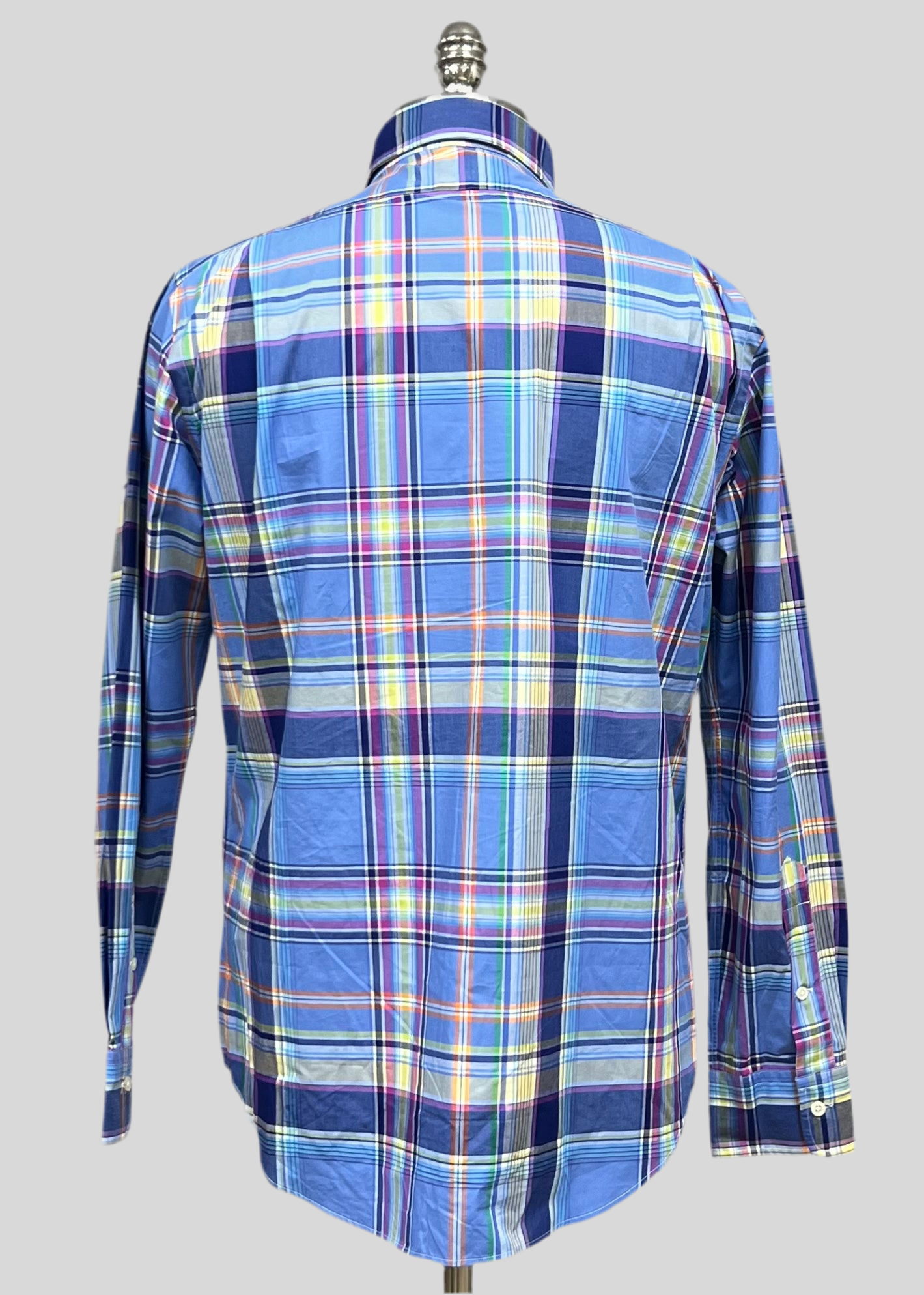 Camisa Polo Ralph Lauren 🏇🏼 con patrón de cuadros tartán azul, celeste y naranja Talla L Entalle Regular