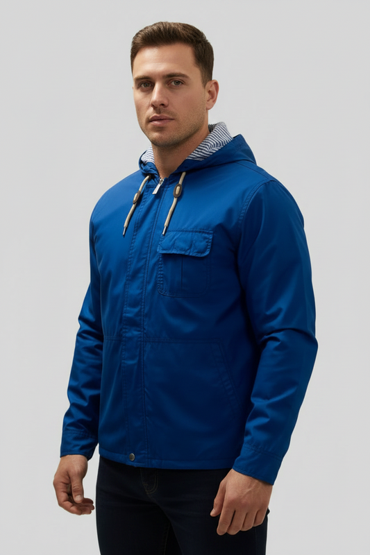 Jacket con capucha Brooks Brothers 🐑 color azul con zíper completo y bolsillo Talla M