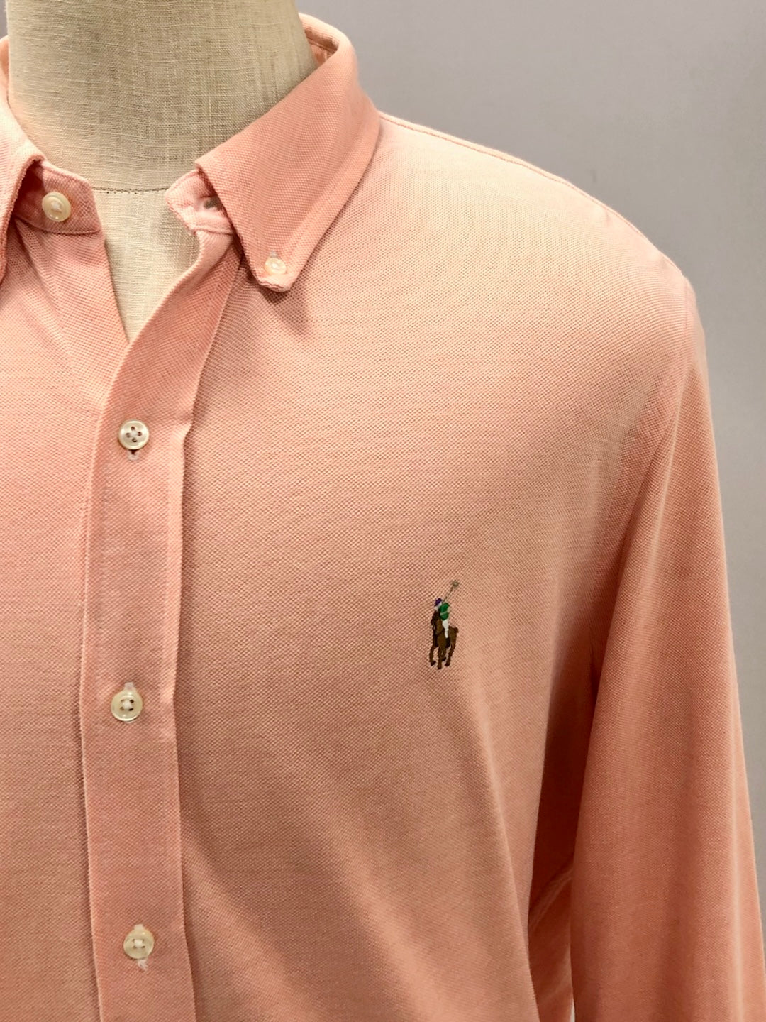 Camisa Polo Ralph Lauren 🏇🏼 Tela camiseta (Knit Oxford) en color salmón Talla XL Entalle Regular