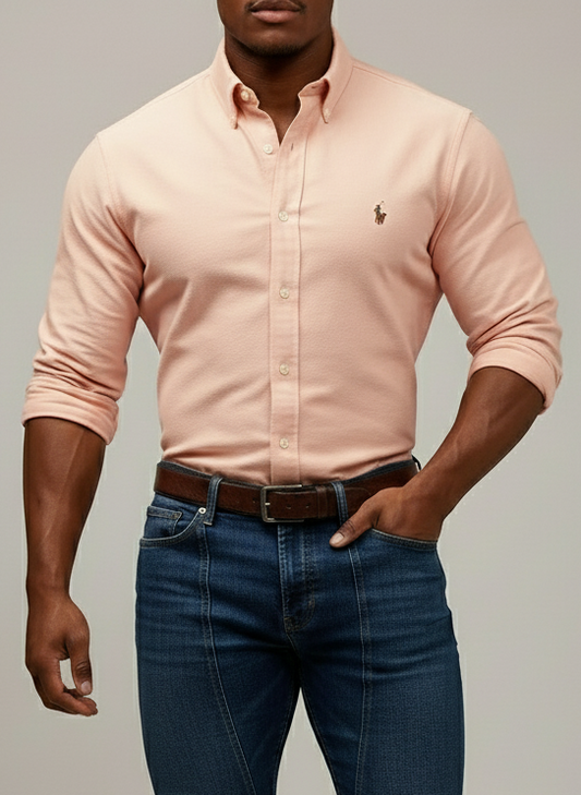 Camisa Polo Ralph Lauren 🏇🏼 Tela camiseta (Knit Oxford) en color salmón Talla XL Entalle Regular