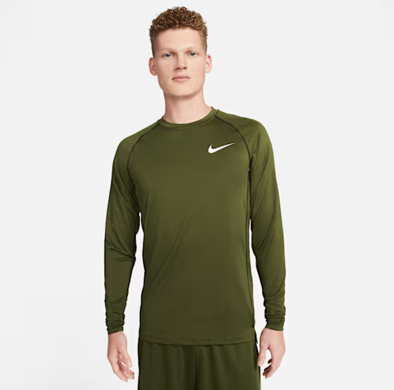 Camiseta de entrenamiento cuello redondo Nike ✔️ color verde oliva manga larga Talla XL