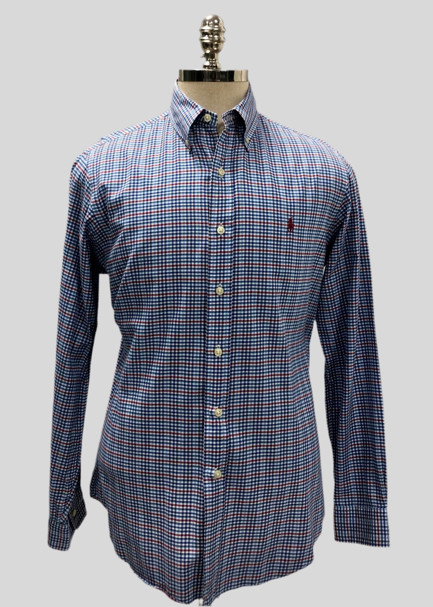 Camisa Polo Ralph Lauren 🏇🏼 color blanco de cuadros en celeste. azul y rojo Talla M Entalle Regular