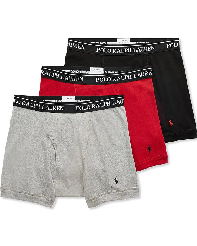 Paquete de 3 Boxer Briefs Polo Ralph Lauren 🏇🏼 Classic Fit Tela algodón stretch color rojo, negro y gris Talla M y L