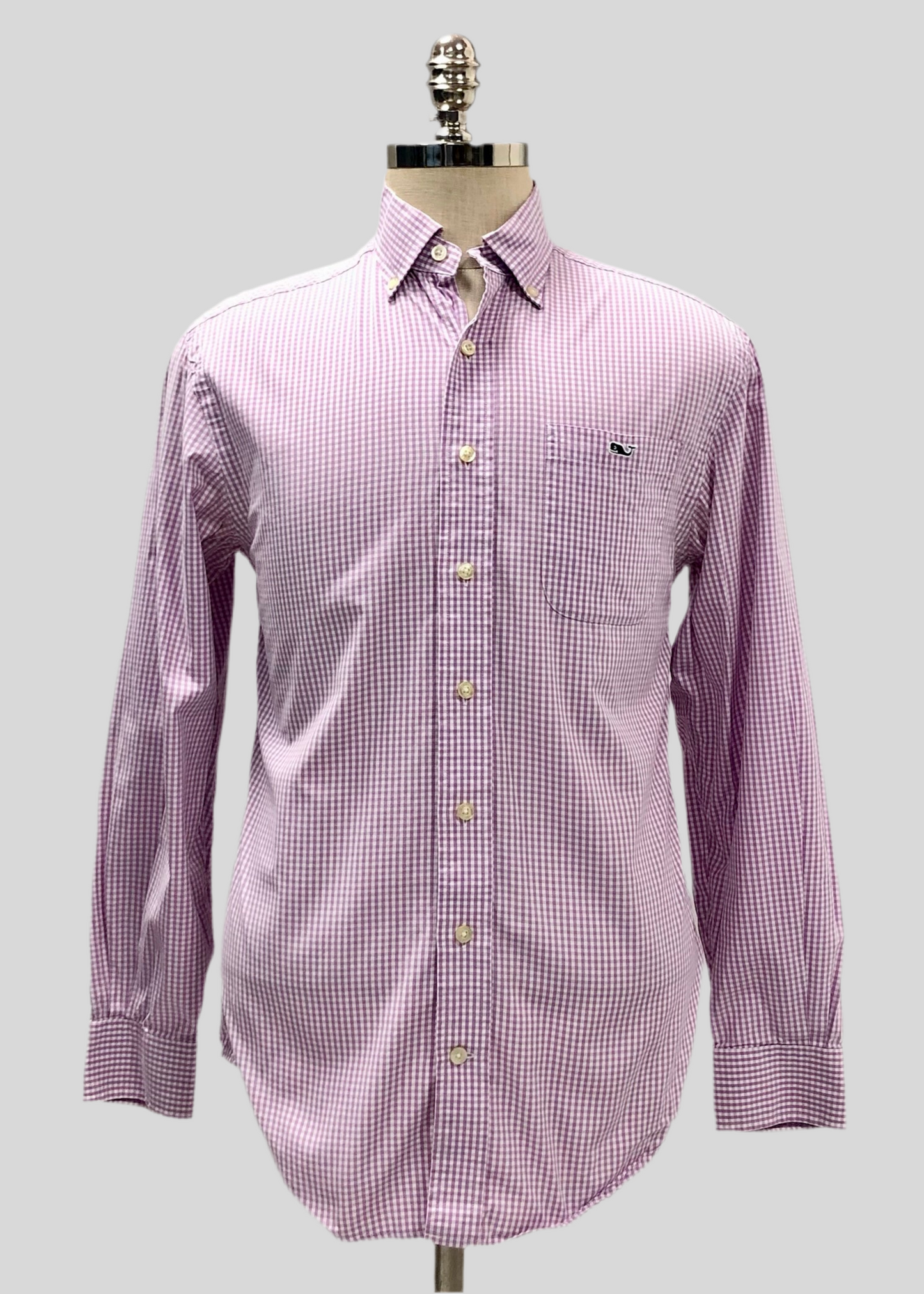 Camisa de botones Vineyard Vines 🐳 con patron cuadros gingham en color lila y blanco Talla M Entalle Regular