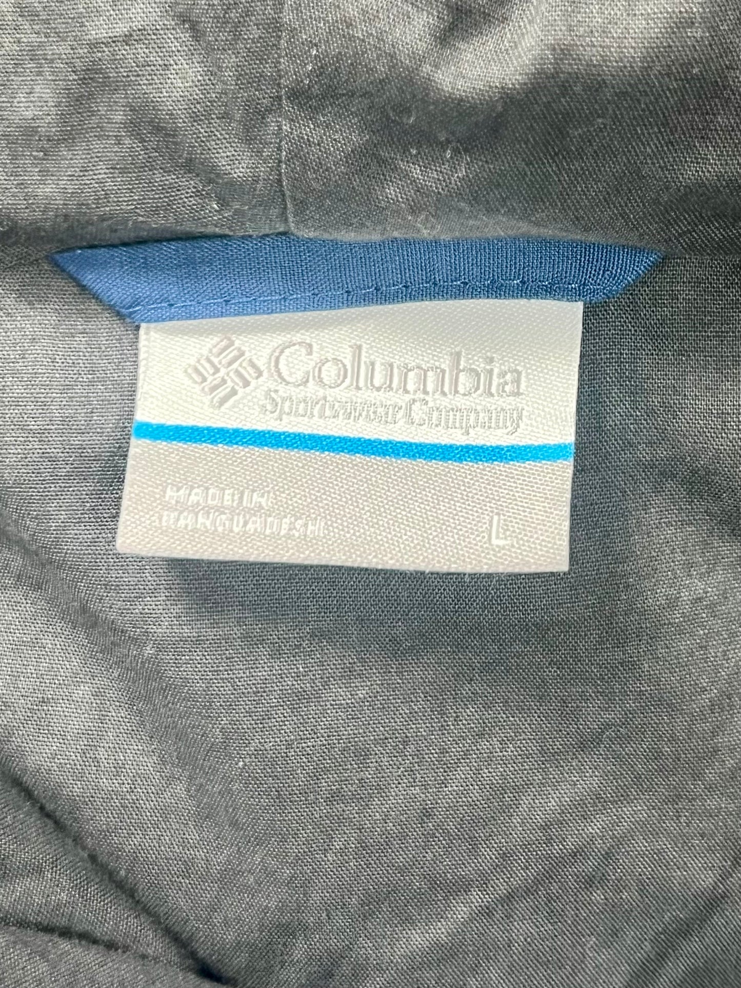 Jacket con capucha Columbia 🔷 color azul con zíper completo y logo en color kaki Talla L